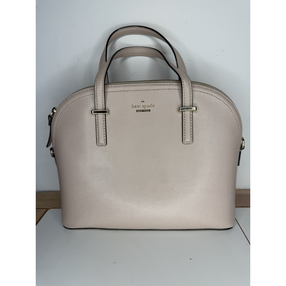 Kate Spade Harmony Beige Leather Double Handle Crossbody Satchel Bag RN 0102760